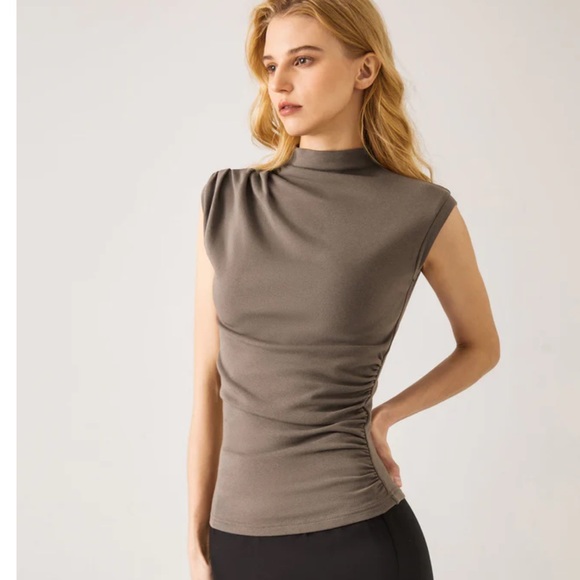 OGL Eco-Mousse®2.0 Asymmetrical Ruching Mockneck Tank Top - Picture 6 of 6